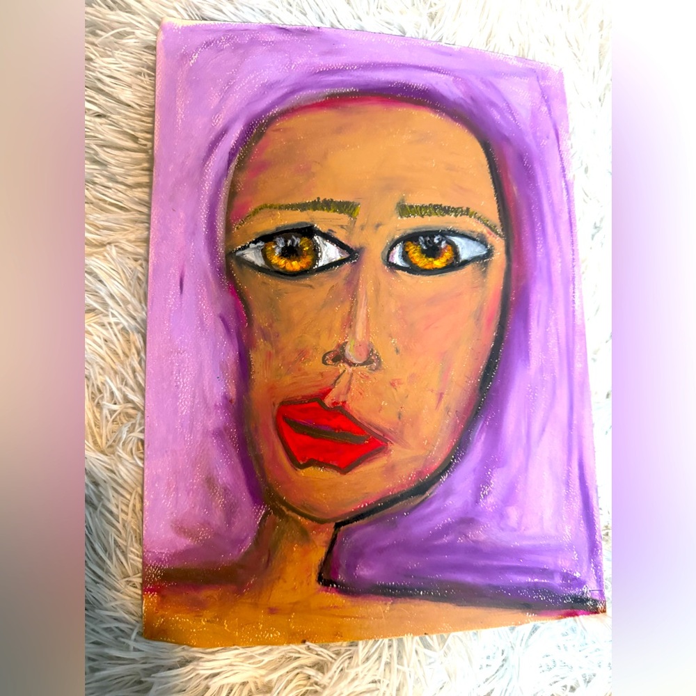 “Concerned” oil pastel fun colorful portrait 12x9”